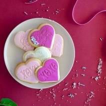 Heart-shaped iced sugar cookies