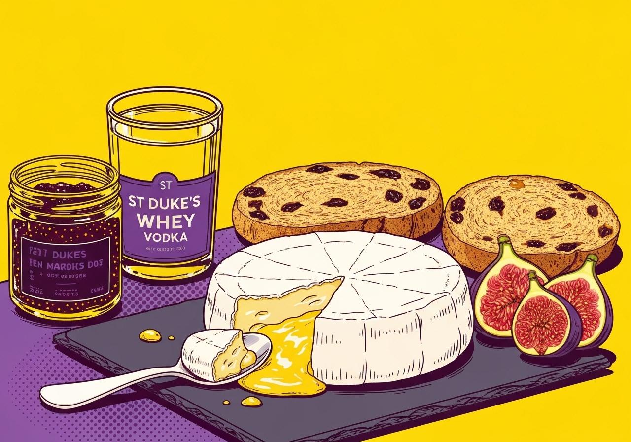 Brie with jam and cookies on a slate board