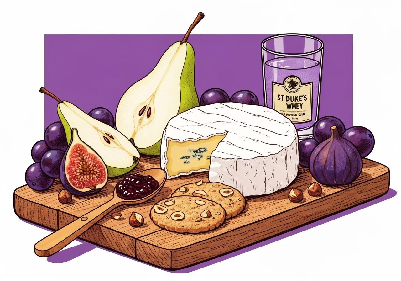 Cheese board with pears, figs and a jar of honey