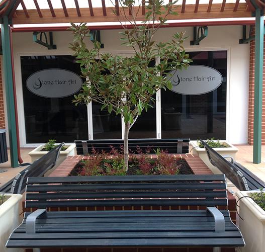 The Stone Hair Art shopfront and courtyard planter