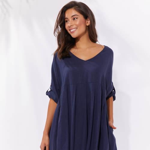A navy linen dress from The Tribe